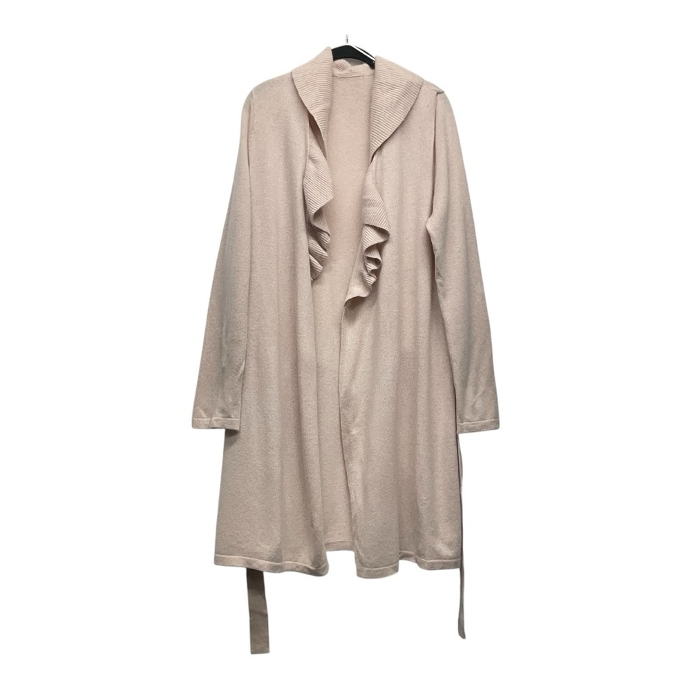 Cynthia Rowley Cashemere ruffle open-front long duster cardigan in a Pale Rose L